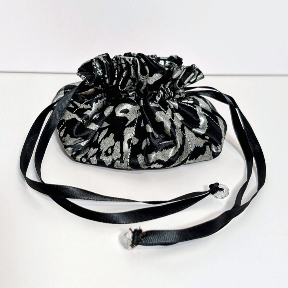 Vintage Jewelry Travel Pouch Elegance by Laveil  Satin Silver & Black Organizer